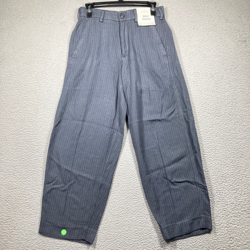 Abercrombie & Fitch Baggy Trouser Mens 28x30 Grey Pinstripe Linen Blend NEW FLAW